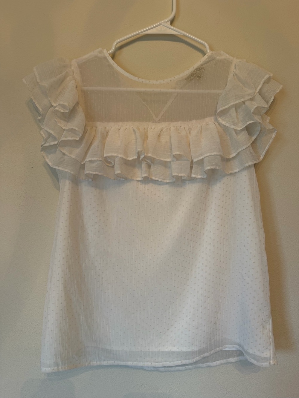 White Ruffled Swiss Dot Blouse